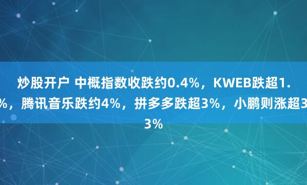 炒股开户 中概指数收跌约0.4%，KWEB跌超1.8%，腾讯音乐跌约4%，拼多多跌超3%，小鹏则涨超3%