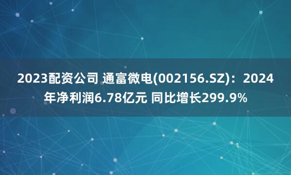 2023配资公司 通富微电(002156.SZ)：2024年净利润6.78亿元 同比增长299.9%